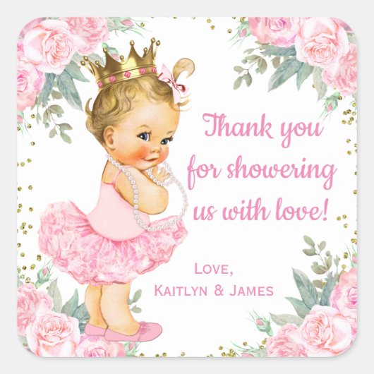 Roze Goud Prinses Baby shower Favor Stickers (Voorkant)