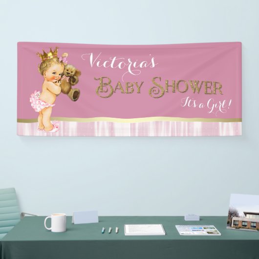Roze Goud Prinses Baby shower Spandoek (Beurs)
