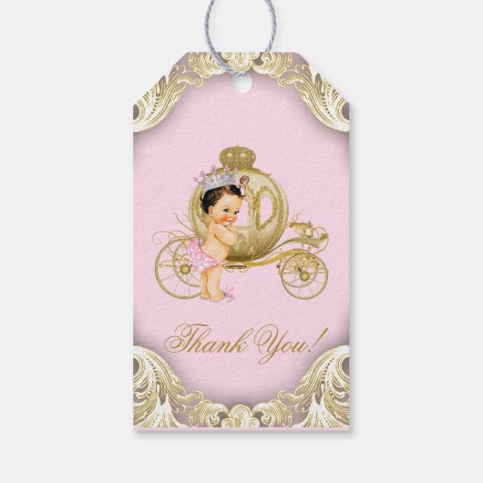 Roze Goud Prinses Carriage Baby shower Cadeaulabel (Achterkant)