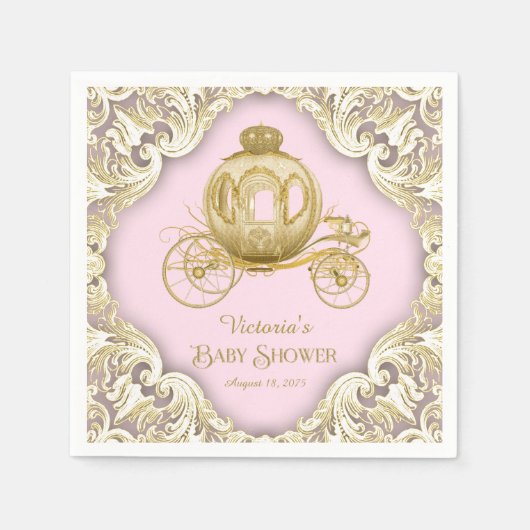 Roze Goud Prinses Carriage Baby shower Servet (Voorkant)