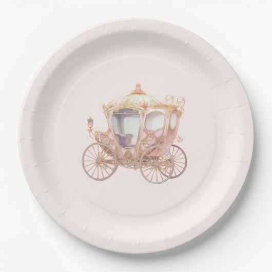 Roze Goud Prinses Carriage Sprookje Verjaardag Papieren Bordje (Voorkant)