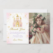 Roze Goud Prinses Carriage Verjaardag Foto Bedankkaart (Voorkant)