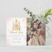 Roze Goud Prinses Carriage Verjaardag Foto Bedankkaart (Staand voorkant)