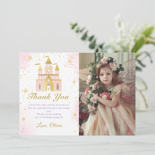 Roze Goud Prinses Carriage Verjaardag Foto Bedankkaart (Staand voorkant)