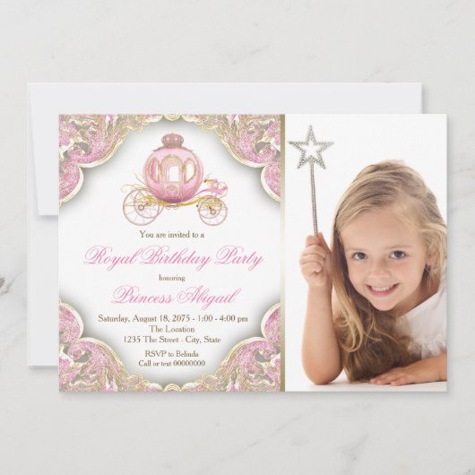 Roze Goud Prinses Foto Verjaardagsfeest Kaart (Voorkant)