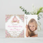 Roze Goud Prinses Foto Verjaardagsfeest Kaart (Staand voorkant)
