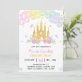 Roze Goud Prinses Kasteel 1e Verjaardag Uitnodigin Kaart (Staand voorkant)