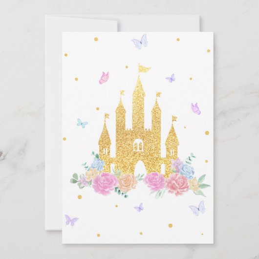 Roze Goud Prinses Kasteel 1e Verjaardag Uitnodigin Kaart (Achterkant)