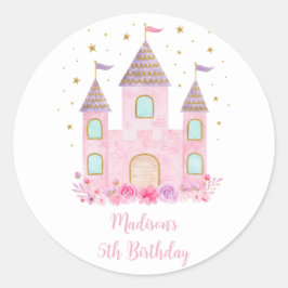 Roze Goud Prinses Kasteel Verjaardag Ronde Sticker