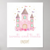 Roze Goud Prinses Kasteel Verjaardag Treats Sign Poster (Voorkant)