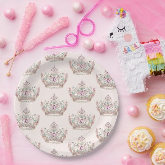 Roze Goud Prinses Kroon Sprookje Verjaardag Papieren Bordje (Feest)