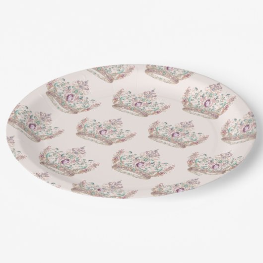 Roze Goud Prinses Kroon Sprookje Verjaardag Papieren Bordje (Gekanteld)