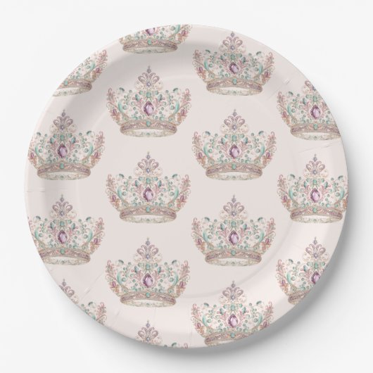 Roze Goud Prinses Kroon Sprookje Verjaardag Papieren Bordje (Voorkant)