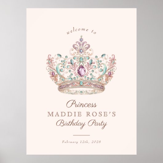 Roze Goud Prinses Kroon Sprookje Verjaardagsteken Poster (Voorkant)