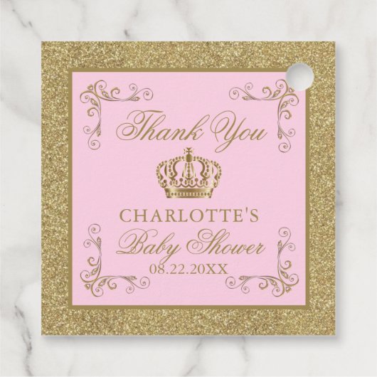 Roze Goud Prinses Kroon Tiara Baby shower Bedankjes Labels (Achterkant)