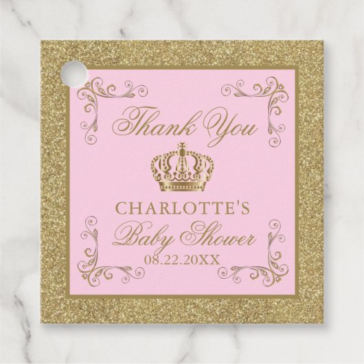 Roze Goud Prinses Kroon Tiara Baby shower Bedankjes Labels (Voorkant)