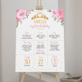 Roze Goud Prinses Kroon Verjaardag Mijlpaal teken Poster