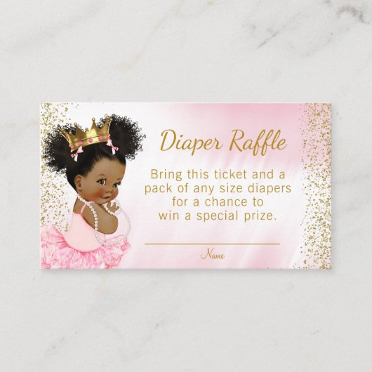 Roze Goud Prinses Tutu Baby shower Luier Raffle Informatiekaartje (Voorkant)