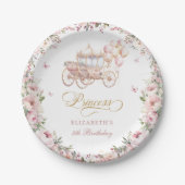 Roze Goud Prinses Verjaardagsfeestje Carriage Papieren Bordje (Voorkant)