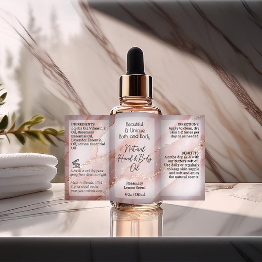 Roze Goud Product Label 4oz Oliedruppelaar of Fles