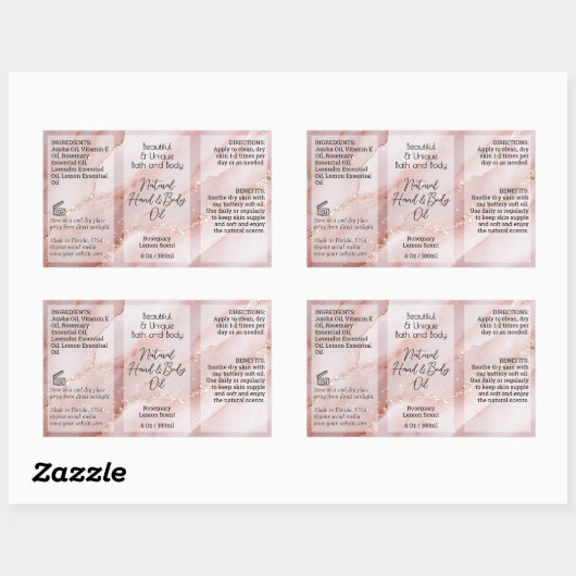 Roze Goud Product Label 4oz Oliedruppelaar of Fles (Vel)