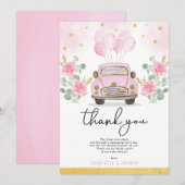 Roze Goud Quarantaine Drive By Baby Shower Parade Bedankkaart (Voorkant / Achterkant)