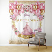 Roze Goud Quinceañera Achtergrond Glam Ballon Styl Wandkleed (In situ)