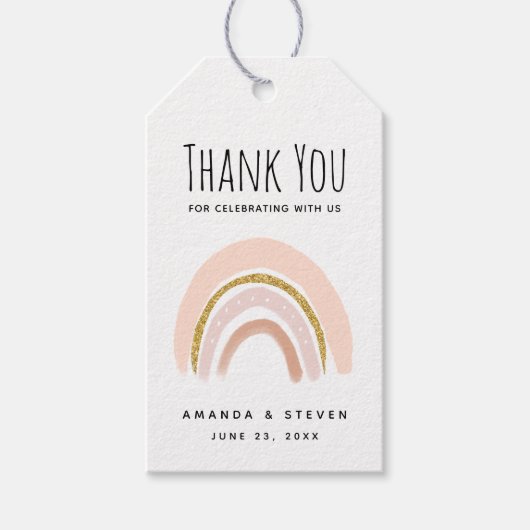Roze & Goud Regenboog Elegant Boho Bruiloft Cadeaulabel (Voorkant)