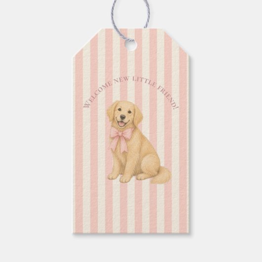 Roze Goud Retriever Baby Shower Cadeaulabel (Voorkant)