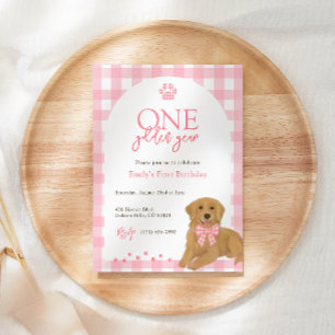 Roze Goud Retriever Eén Gouden Jaar verjaardag Kaart