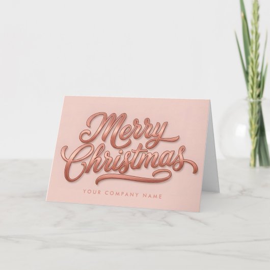 Roze Goud Retro Script Prettig Kerstfeest Feestdagen Kaart (Voorkant)