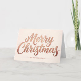 Roze Goud Retro Script Prettig Kerstfeest Feestdagen Kaart