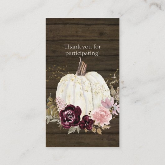 Roze Goud Rood Bloemen Rustieke Houten Luier Raffl Visitekaartje (Achterkant)