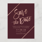 Roze goud rood bordeaux  script  save the date aankondigingskaart (Voorkant)