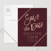 Roze goud rood burgundy  script  save the date aankondigingskaart (Voorkant / Achterkant)