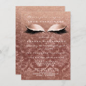 Roze Goud Roos Damask Eyes Glitter 16e bruids Kaart (Voorkant / Achterkant)