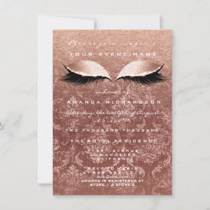Roze Goud Roos Damask Eyes Glitter 16e bruids Kaart