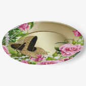 Roze Goud Roos Hoge Hak Schoen Parel Verjaardagsfe Papieren Bordje (Gekanteld)