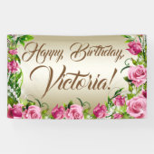 Roze Goud Roos Verjaardag Party Banner (Horizontaal)