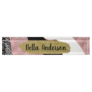 Roze Goud Roze Abstract Golf Modern Glam Trendmati Naambordje