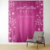 Roze Goud & Roze Achtergrond Winter Sweet Sixteen Wandkleed (In situ)