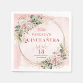 Roze Goud Roze Bloemen Mis Quince Servetten (Voorkant)