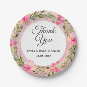 Roze Goud Roze Bloemenkrans Bedankt Baby Shower Papieren Bordje