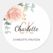 Roze goud roze bloemige eucalyptus bedankt ronde sticker (Voorkant)