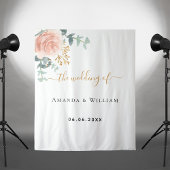 Roze goud roze bloemige trouwbegroeting wandkleed