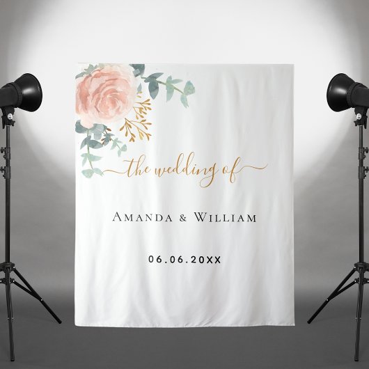 Roze goud roze bloemige trouwbegroeting wandkleed