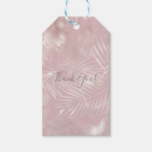 Roze Goud Roze Bloemmotief Tropische Palmboom Blad Cadeaulabel