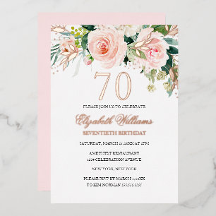 Roze Goud Roze Blush 70ste Verjaardag Folie Uitnod Uitnodiging