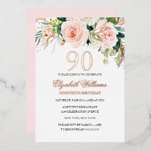 Roze Goud Roze Blush 90ste Verjaardag Folie Uitnod Uitnodiging