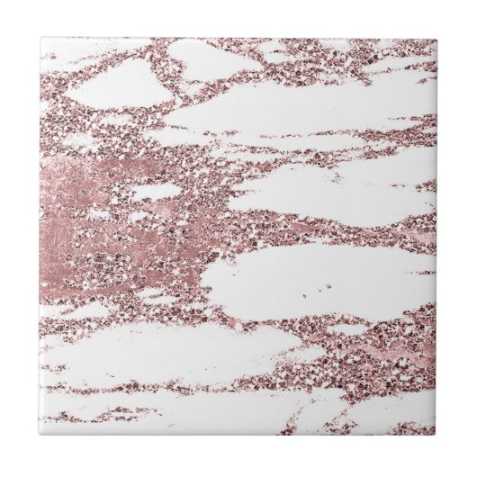 Roze Goud Roze Blush Glitter Glans Marmer Tegeltje (Voorkant)